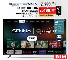 SENNA 43GF9500F 43 İNÇ FULL HD FRAMELESS GOOGLE LED TV AKILLI TELEVİZYON